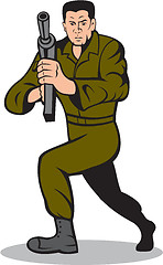 Image showing Soldier Aiming Sub-Machine Gun Cartoon