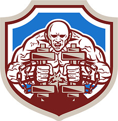 Image showing Strongman Lifting Dumbbells Shield Retro