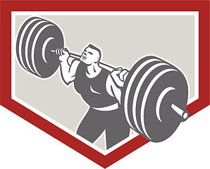 Image showing Weightlifter Lifting Barbell Shield Retro