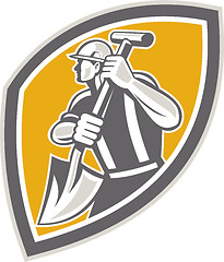 Image showing Construction Worker Digging Shovel Retro