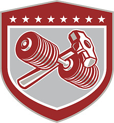 Image showing Crossed Dumbbell and Sledgehammer Shield Retro