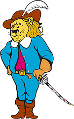 Image showing Musketeer Lion Hat Sword Cartoon