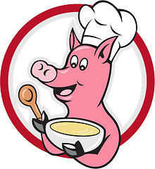 Image showing Pig Chef Cook Holding Bowl Cartoon