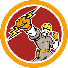 Image showing Electrician Wielding Lightning Bolt Circle Retro