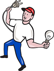 Image showing Electrician Hold Electric Plug and Bulb Cartoon