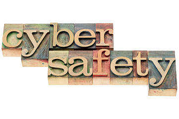 Image showing cyber safety text in wood type