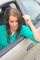 Image showing Angry female driver.