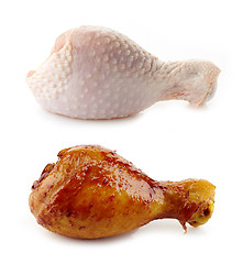 Image showing Raw and Roasted chicken legs