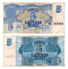 Image showing five roubles, Latvia, 1992