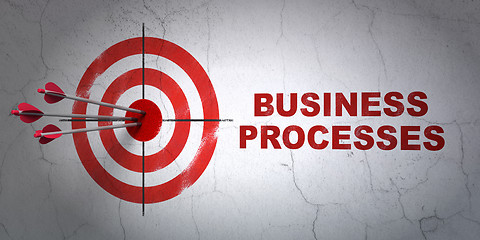 Image showing Finance concept: target and Business Processes on wall background