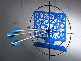 Image showing Education concept: arrows in Computer Pc target on wall background