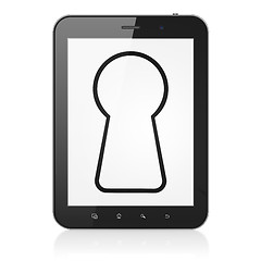 Image showing Safety concept: Keyhole on tablet pc computer