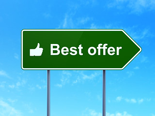 Image showing Finance concept: Best Offer and Thumb Up on road sign background