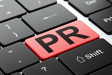 Image showing Advertising concept: PR on computer keyboard background