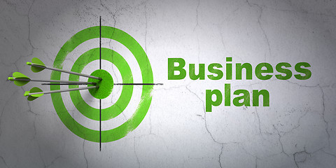 Image showing Finance concept: target and Business Plan on wall background