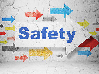 Image showing Safety concept: arrow with Safety on grunge wall background