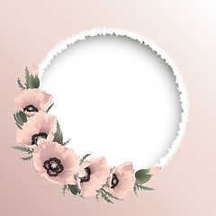 Image showing Red poppies floral round frame, vector