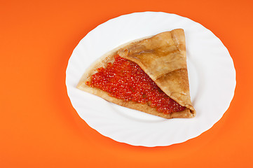 Image showing Pancake with red caviar