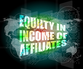 Image showing equilty in income of affiliates words on digital screen