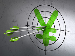 Image showing Currency concept: arrows in Yen target on wall background