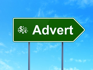 Image showing Advertising concept: Advert and Finance Symbol on road sign
