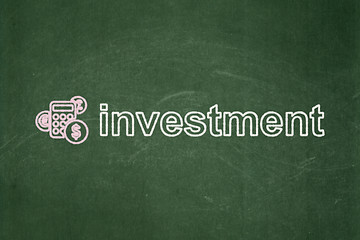 Image showing Finance concept: Calculator and Investment on chalkboard