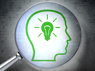 Image showing Information concept: Head With Lightbulb with optical glass