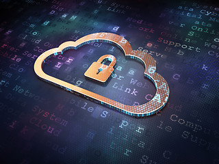 Image showing Cloud networking concept: Golden Cloud With Padlock on digital