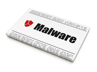 Image showing Safety concept: newspaper with Malware and Broken Shield