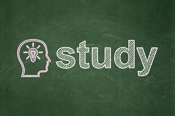 Image showing Education concept: Head With Lightbulb and Study on chalkboard background