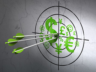 Image showing Business concept: arrows in Finance Symbol target on wall background