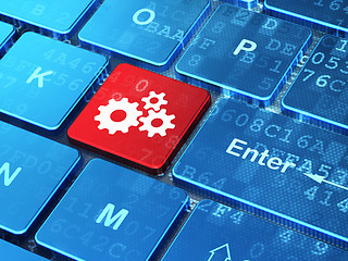 Image showing Web development concept: Gears on computer keyboard background