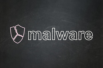 Image showing Safety concept: Broken Shield and Malware on chalkboard