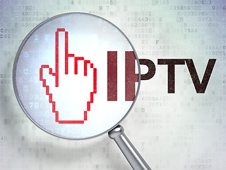 Image showing Web design concept: Mouse Cursor and IPTV with optical glass