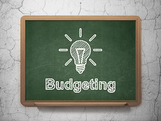 Image showing Business concept: Light Bulb and Budgeting on chalkboard