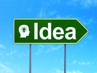 Image showing Marketing concept: Idea and Head With Light Bulb on road sign