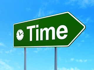 Image showing Time concept: Time and Clock on road sign background