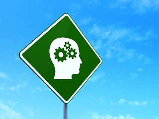 Image showing Business concept: Head With Gears on road sign background