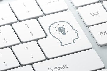 Image showing Data concept: Head With Lightbulb on keyboard background