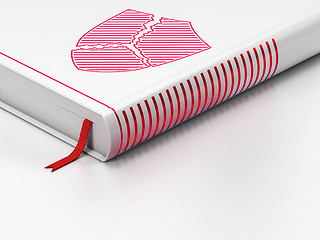 Image showing Protection concept: closed book, Broken Shield on white background