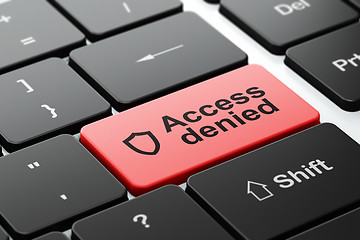 Image showing Privacy concept: Contoured Shield and Access Denied on keyboard