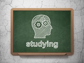 Image showing Education concept: Head With Gears and Studying on chalkboard