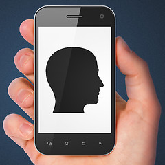 Image showing Marketing concept: Head on smartphone