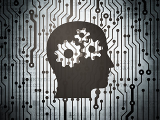 Image showing Marketing concept: circuit board with Head With Gears