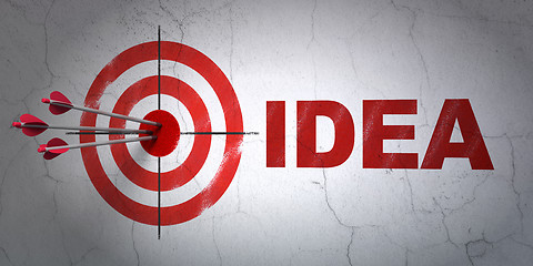 Image showing Marketing concept: target and Idea on wall background