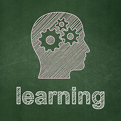 Image showing Education concept: Head With Gears and Learning on chalkboard