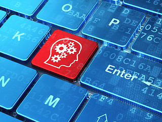 Image showing Marketing concept: Head With Gears on keyboard background