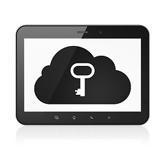 Image showing Cloud networking concept: Cloud With Key on tablet pc computer