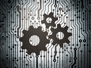 Image showing Advertising concept: circuit board with Gears