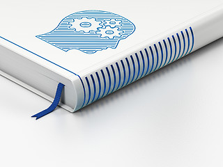 Image showing Advertising concept: closed book, Head With Gears on white